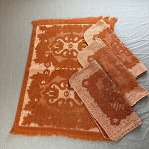 Vintage Tastemaker Orange Peach Sculpted Reversible Hand Towel & 3 Washcloths